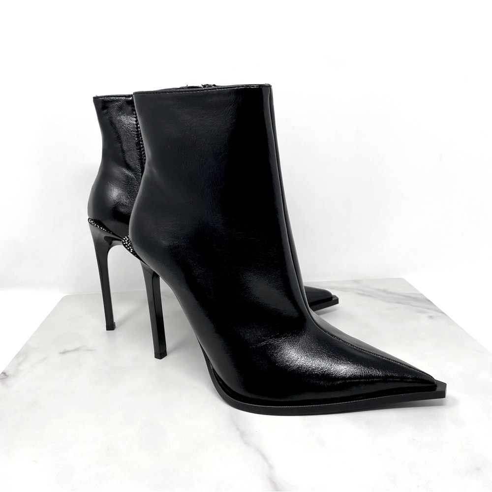 ZARA- NEW Patent Leather Rhinestone Stiletto Booties